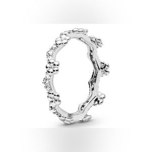 👑 PANDORA Flower Crown Ring- Sterling Silver/Clear - Size 5 (50)